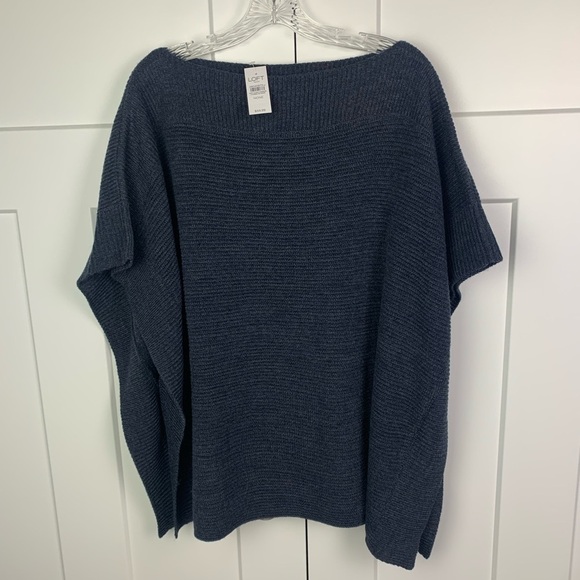 NWT Ann Taylor LOFT One Size Poncho Sweater Blue Ribbed - Picture 2 of 8